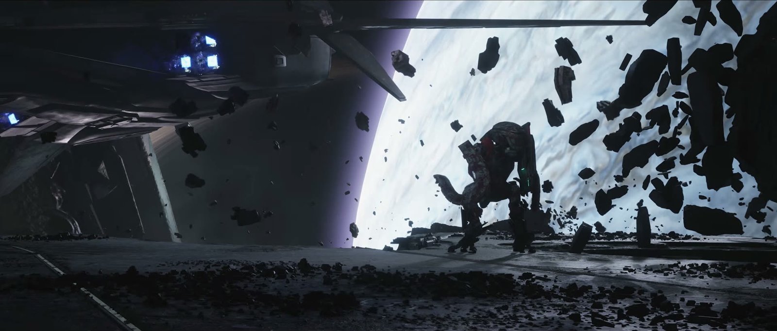 A zero-gravity manoeuvre over a ship's hull in Exodus