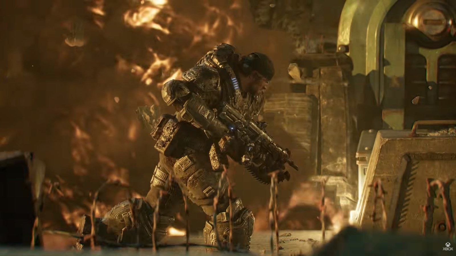 Firefight from cover with the Lancer in Gears of War: E-Day