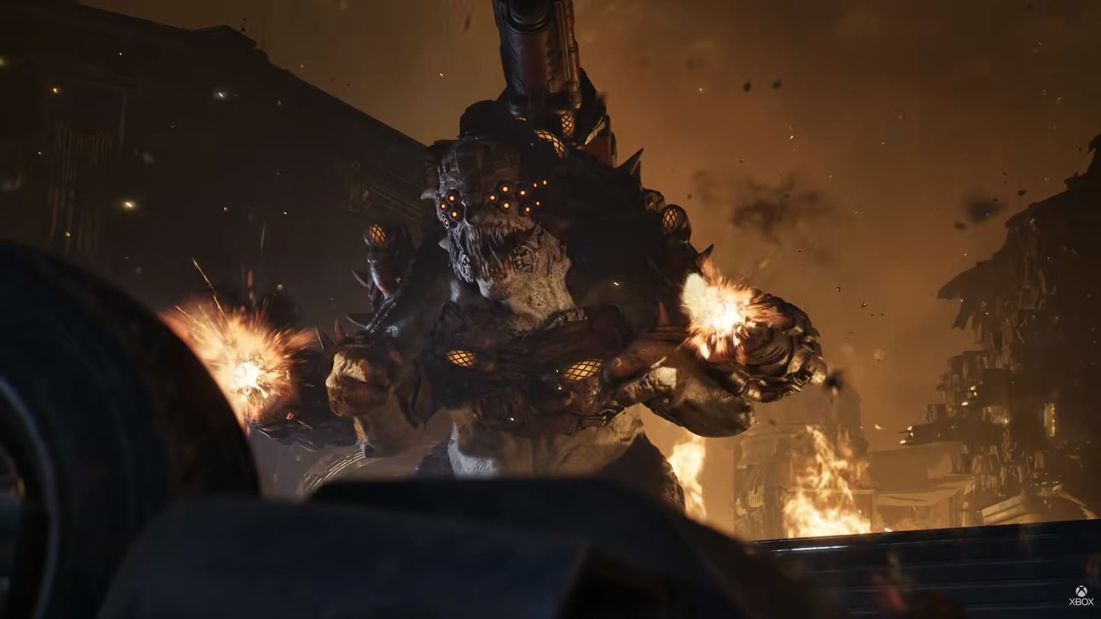A Locust creature attacking in Gears of War: E-Day