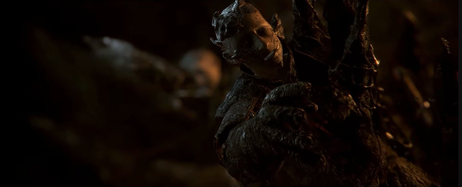 A pale-faced figure in the gloom in Resonance: A Plague Tale Legacy