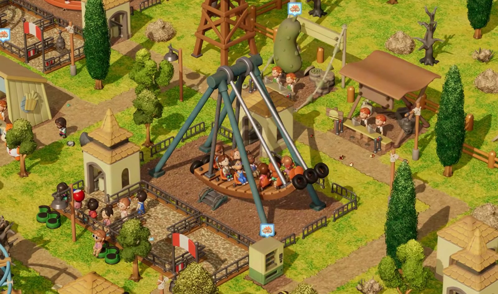 A pirate ship ride packed with guests in RollerCoaster Tycoon Wonderworks