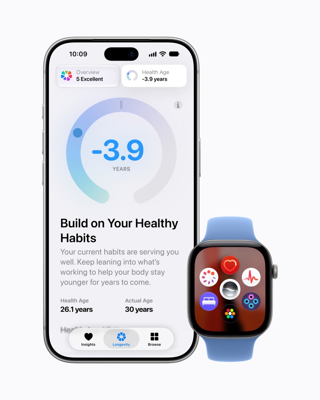 The redesigned Health app on an iPhone 18 Pro and an Apple Watch Series 12