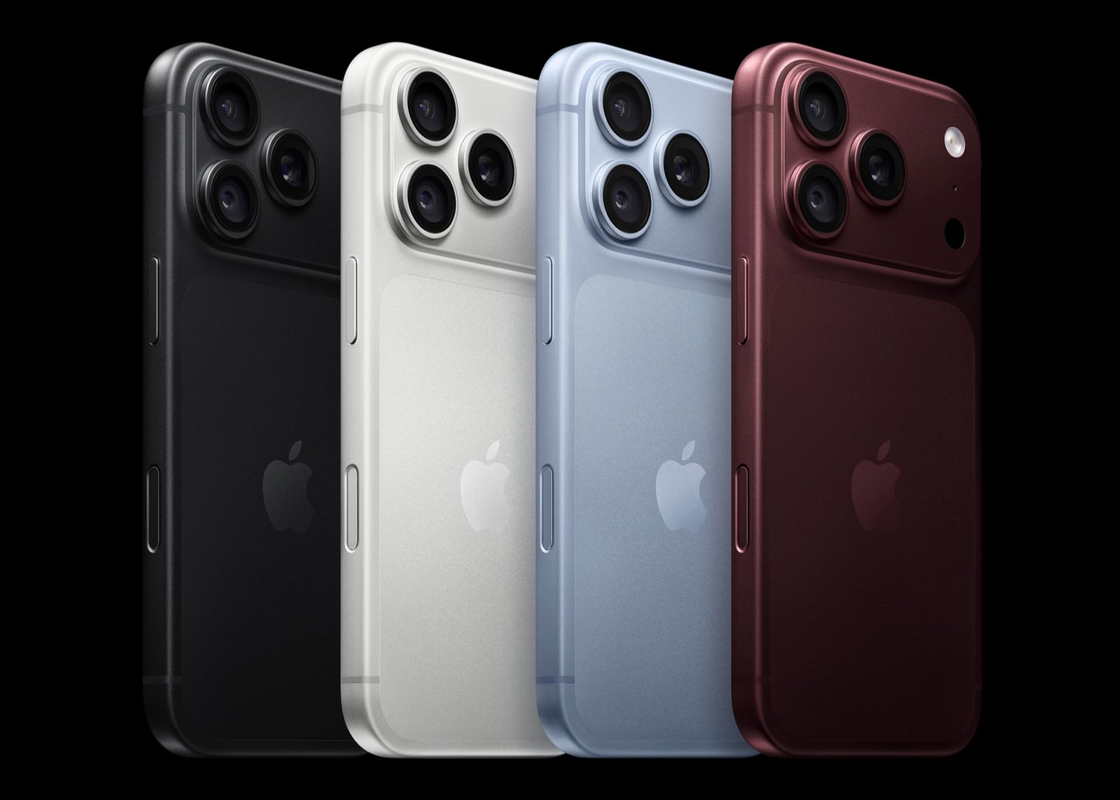 The four iPhone 18 Pro finishes: black, silver, glacier, and burgundy