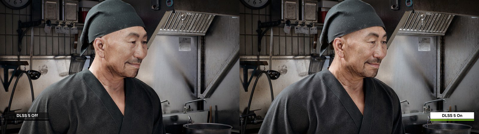 NVIDIA comparison of the ramen chef, without DLSS 5 and with DLSS 5