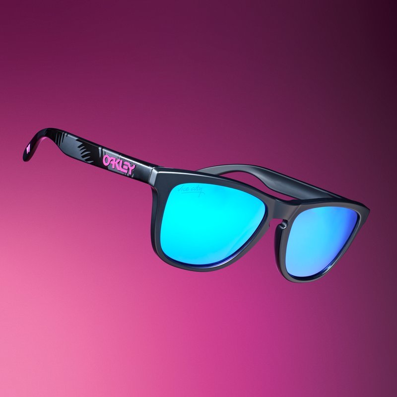 Oakley Frogskins sunglasses with the GTA VI logo